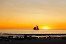 Silhouette Of  Two Masted Schooner Yacht