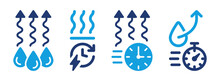 Quick Drying Icon Set. Water Drop With Clock Symbol. Dry Fast Icon Vector Illustration.