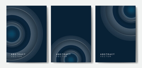 Wall Mural - Dark blue cover backgrounds vector set with modern circular design. Modern wallpaper design for presentation, posters, cover, website and banner