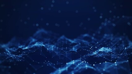 Leinwandbilder - Abstract concepts of cybersecurity technology and digital data protection. Protect internet network connection with polygons, dots and lines with dark blue background, center focus, side blur.	