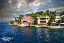 Views Of Various Houses, (home)  Mansions And Nostalgic Buildings From The Sea On The Bosphorus, On The Asia Side Of Istanbul. Residence By The Sea.