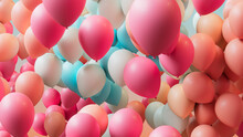 Colorful Celebration Balloons In Coral, Pink And Aqua. Colorful Background.