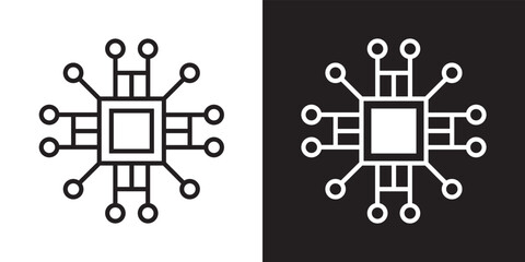 Poster - Modern artificial intelligence outline style icon design vector. Technology circuit chip digital smart mind symbol illustration.	