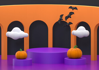 Wall Mural - 3d rendering of podium with halloween concept for Product display