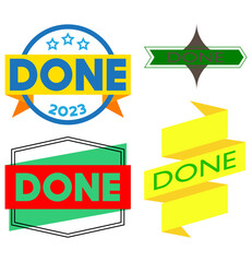 Fototapete - Set of ribbon with Done text. Banner template. Label sticker. Sign.