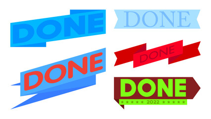 Fototapete - Set of ribbon with Done text. Banner template. Label sticker. Sign.