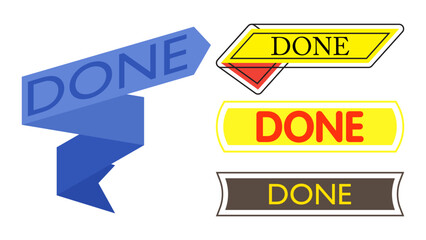 Fototapete - Set of ribbon with Done text. Banner template. Label sticker. Sign.