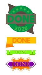 Fototapete - Set of ribbon with Done text. Banner template. Label sticker. Sign.