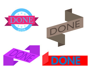 Fototapete - Set of ribbon with Done text. Banner template. Label sticker. Sign.