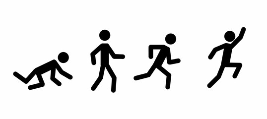 Wall Mural - a set of pictograms of human figures, a stick man crawling, walking, running, jumping. Flat design style. Clip art image isolated on a white background.