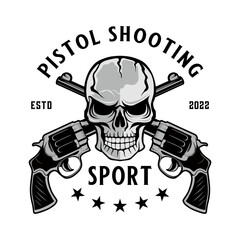 classic gun logo design two gun concept with skull in the middle, for shooting training, repair or gun shop.