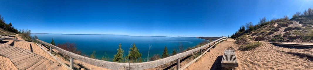 panoramic view overlooking lake michigan 