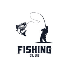 fisherman silhouette logo design template