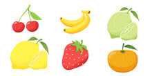 Collection Set Of Food Fruit Banana Lemon Orange Strawberry Cherry