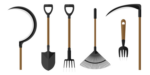 Wall Mural - Collection set of garden tool shovel sickle reaping hook rake