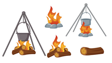 Wall Mural - Collection set of camping fire wood bonfire