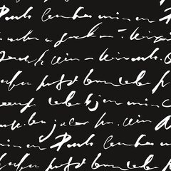 Aufkleber - Handwritten abstract text seamless pattern, vector monochrome script background, hand drawn illustration