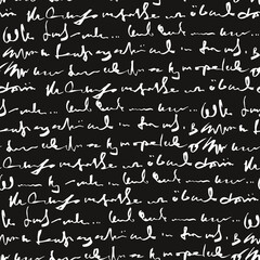 Aufkleber - Handwritten abstract text seamless pattern, vector monochrome script background, hand drawn illustration