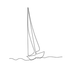 Wall Mural - Continuous line drawing of a sailboat in the sea. Minimalism art.