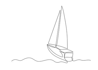 Canvas Print - Continuous line drawing of a sailboat in the sea. Minimalism art.