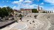 View of the roman ruins of Arles archaeological park in Provence, France