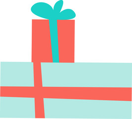 Sticker - Wrapped gift boxes. Holiday presents with ribbon. Isolated flat illustration