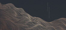 Vector Abstract Japanese Style Landscapes Lined Waves In Black And Gold Colours	