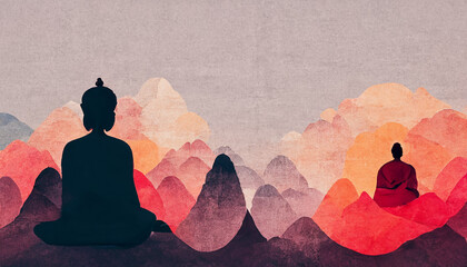 Wall Mural - Abstract digital art meditation enlightenment background,  illustration design, mindful and spiritual concept