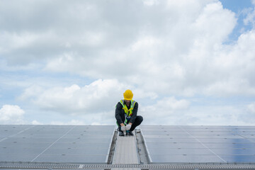 Aufkleber - Engineers checking solar panel on the roof of factory.