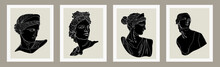Vector Set Of Antique Sculptures Silhouette. Vector Illustration For Card Wallpaper Poster T-Shirt Or Printing. Contemporary Hand Drawn Mythical Collection In Line Design Style.