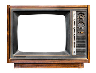 vintage television - antique wooden box television with cut out frame screen isolate for object, ret