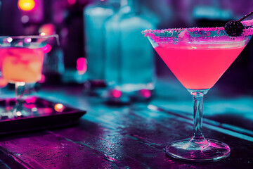 The cocktails on the bar counter, 3D rendering.