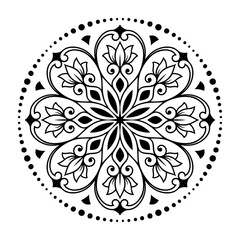 Mehndi flower pattern for Henna drawing and tattoo. Decoration in ethnic oriental, Indian style. Doodle ornament. Outline hand draw vector illustration.