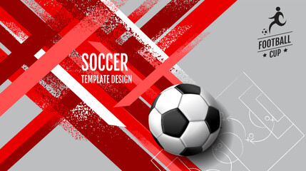 Wall Mural - Soccer Layout template design, square, red  tone, sport background