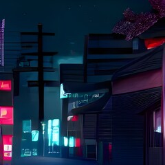 fantasy night city japanese landscape. Abstract illustration art