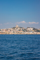 Wall Mural - Skyline of Marseille with a view on the 7th arrondissement, Endoume district, Pointe d'Endoume and Pointe Cadiere from the Mediterranean sea 