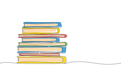 Wall Mural - Stack of book, colorful. Hand draw line art, outline one line. Vector illustration