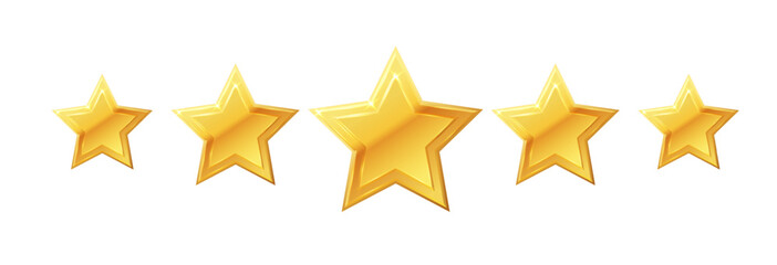Wall Mural - Five stars icon. Stars rating review icon.Vector stars set of realistic metallic golden stars isolated on white background. Symbol wye of leadership. Vector illustration
