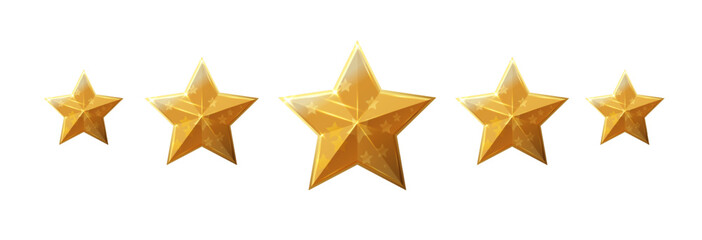 Wall Mural - Five stars icon. Stars rating review icon.Vector stars set of realistic metallic golden stars isolated on white background. Symbol wye of leadership. Vector illustration