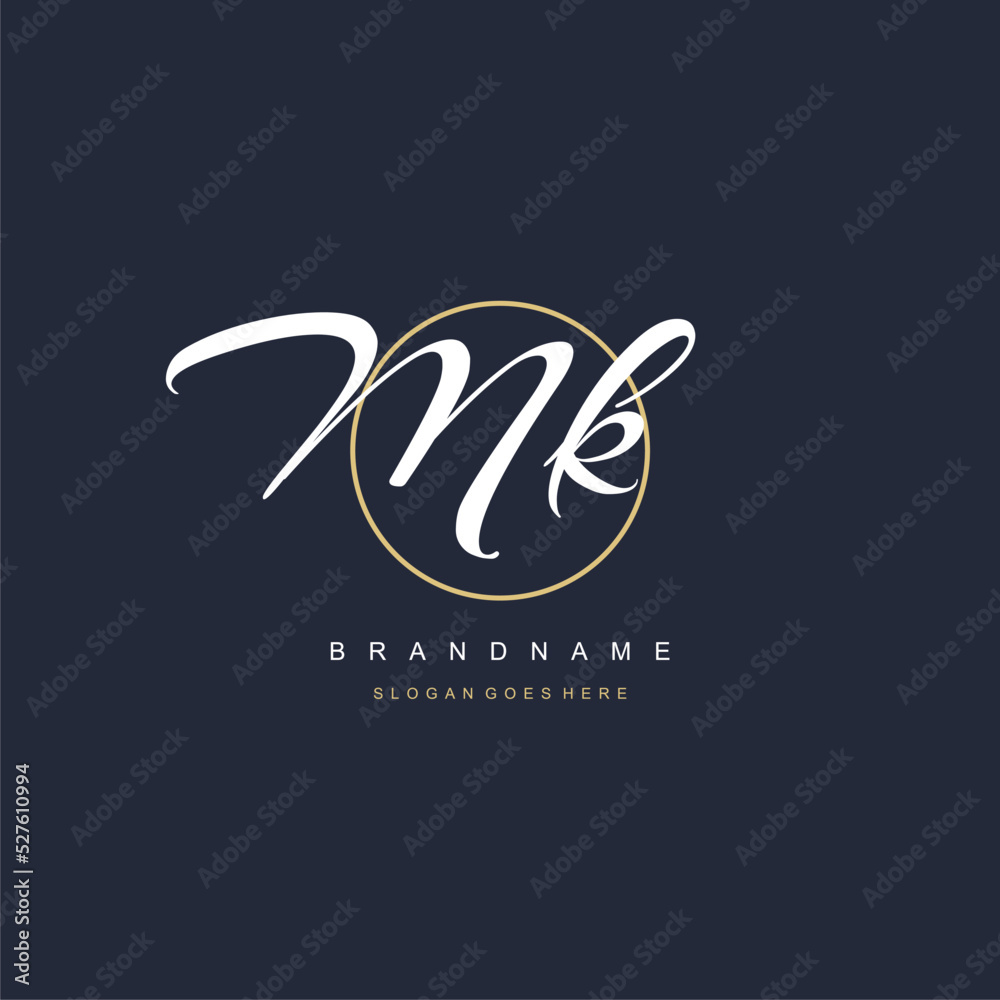 Initial letter MK logo monogram feminine style with circle line design ...