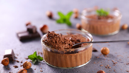 Canvas Print - delicious creamy chocolate mousse and nut