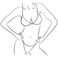 Feminine body shapes. A girl in a swimsuit of one line.