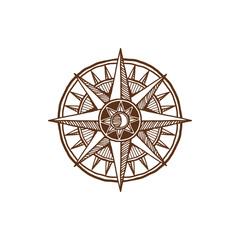 Sticker - Wind of rose, antique compass, arrows pointing north-east, east-south, south-west and west-north isolated navigation equipment. Vector retro guidance equipment, seafarer maritime sign, tattoo design