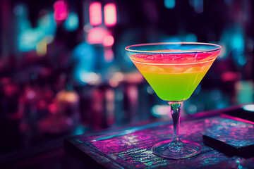 The colorful cocktails on the bar counter, 3D rendering.