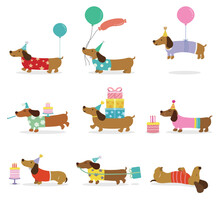 Set Of Cute Dachshund Dogs