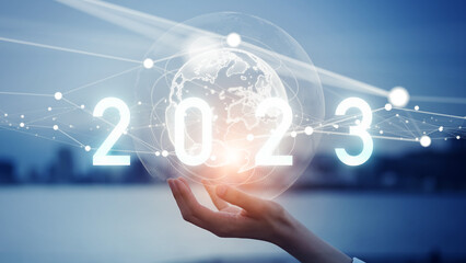 Poster - Global network. 2023 New Year concept. New year's card.