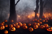 Halloween Pumpkins In The Forest