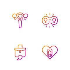 Wall Mural - Set line Heart with female, Work for, Female reproductive system and Gender equality. Gradient color icons. Vector