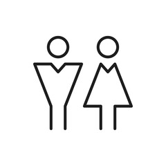 Poster - Washroom, bathroom and restroom gender signs, linear style. Vector male and female pictogram, lady and gentleman toilet symbol outline icon. Man woman couple, boy girl WC emblem, girl and boy figure