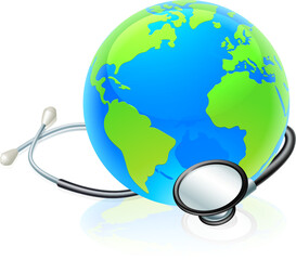 Sticker - Earth World Globe Stethoscope Health Concept